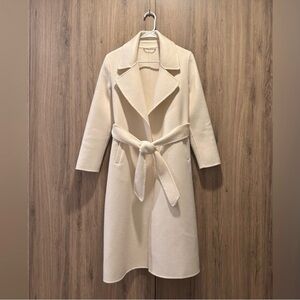 The Curated White/Ecru Wool Cashmere Belted Tailored Wrap Coat Size XXS
